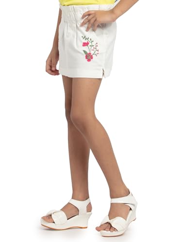 Image of Under Fourteen Girls Paper Bag Waist Band Embroider Skirt | Skirt for Girls | Woven | 6-7 Yrs(Cream)