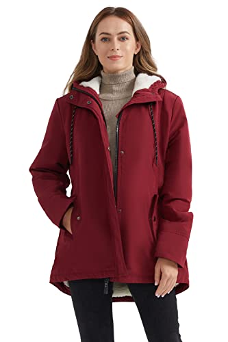 Elezay Women's Parka Jacket Hooded Stylish Winter Coats With Polar Fleece Lining Mid Length Warm Parka Coats Zipper Closure Wine, Large #TOP13