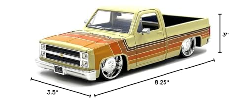 1985 Chevy C-10 Pickup Truck Beige con Rayas Ruedas Lowenhart 1:24 miniatura 2