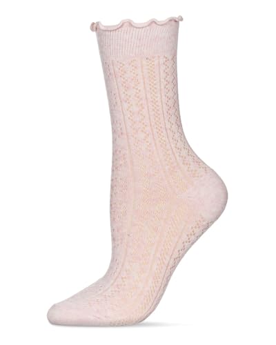 MeMoi Women's Heart Ruffle Cuff Pointelle Crew Socks2