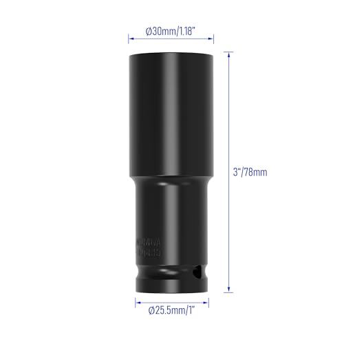 Image of 1 /2 inch Inch Drive by 22mm Deep Impact Socket, Heat-Treated CR-V Steel 3 Inch Length, 6-Point Metric Sizes