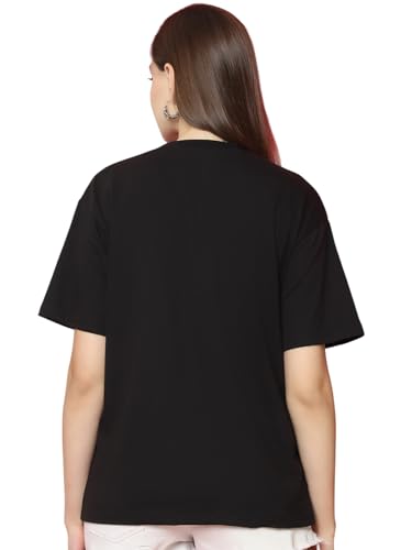 Image of Preneum Women's Cotton Aesthetic & Cool Graphic Printed Baggy Fit Drop-Shoulder Sleeves Cotton Oversized T-Shirt || Printed