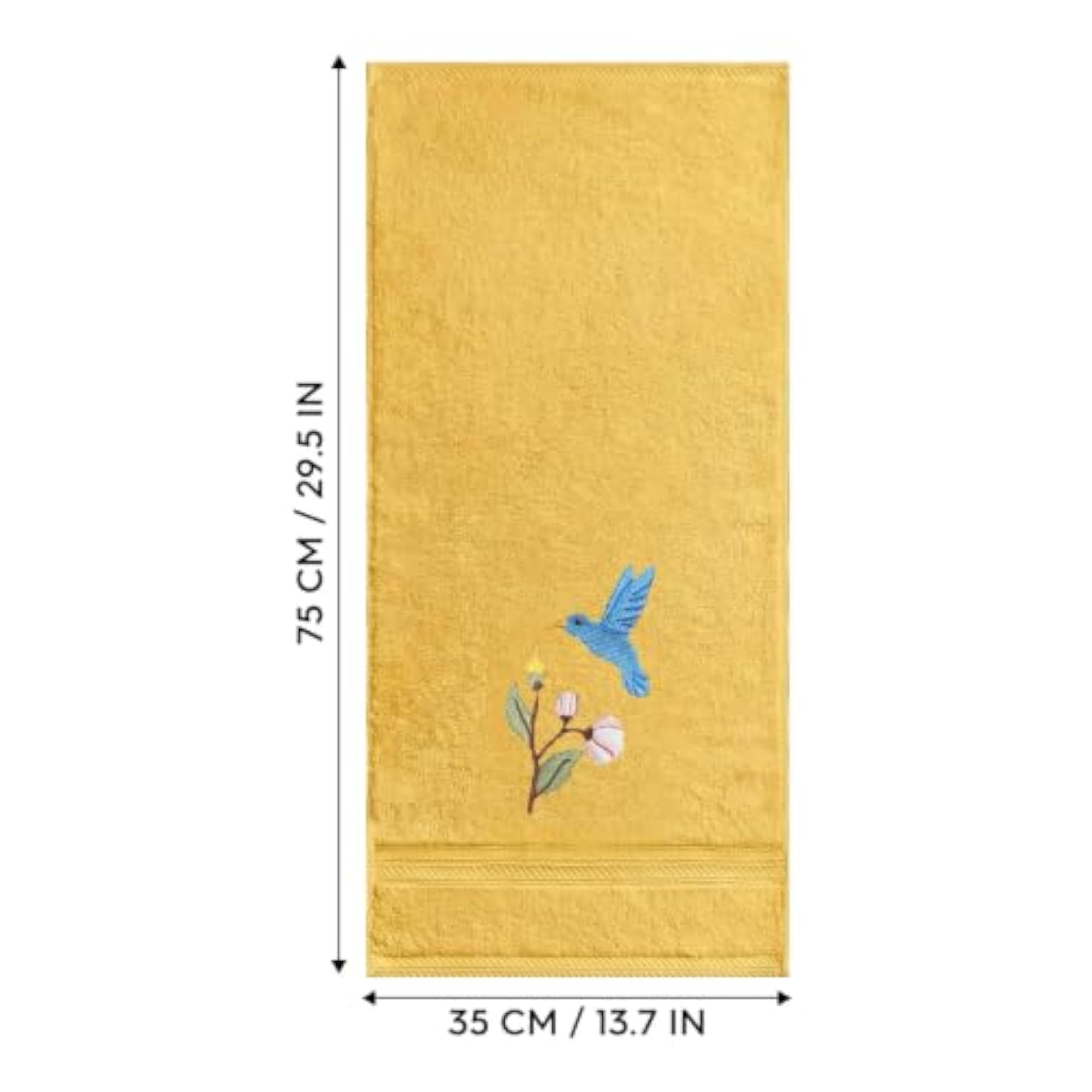 2 Pcs Yellow Bird Floral Embroidered Hand Towels, Bathroom Decor
