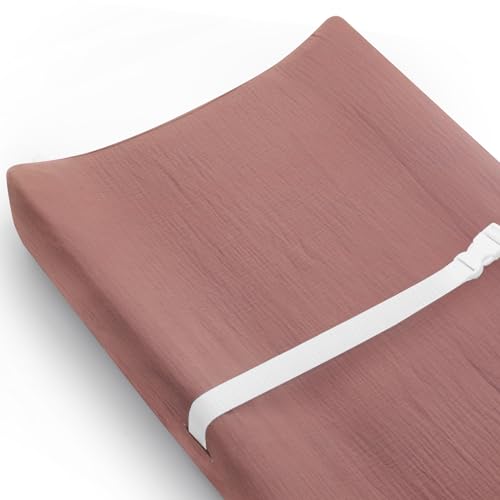 Image of Changing Pad Cover for Baby Girls Boys, Muslin Changing Table Pad Covers with Boho Style, Neutral Color Soft and Breathable (Dusty Rose)