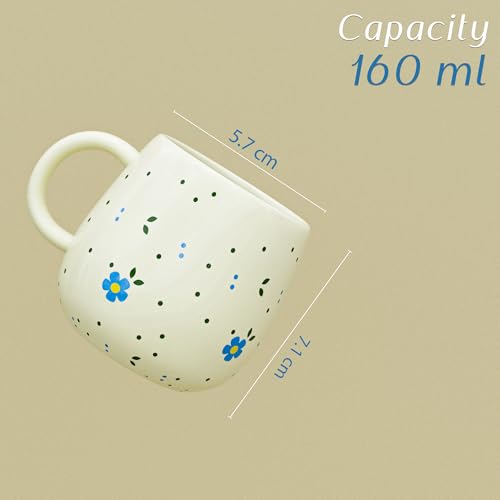The Earth Store Ovule Flower Ceramic Cup Set of 6 for Tea, 160ML | Microwave and Dishwasher Safe Cup Set for Coffee, Perfect for Every Occasion, Gifting