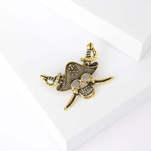 Image of Punk Skull Head Cross Sword Brooch Pin Cool Skeleton Lapel Pin for Dress Suit Decor Halloween Party Clothing Accessories for Women Men