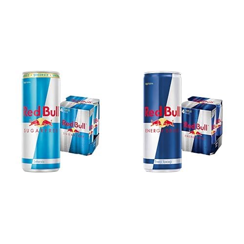 Red Bull Enerji İçeceği, Şekersiz, 250 ml (4'lü Paket, 4x250 ml) ve Red Bull Enerji İçeceği, 250 ml (4'lü Paket, 4x250 ml) Orijinal