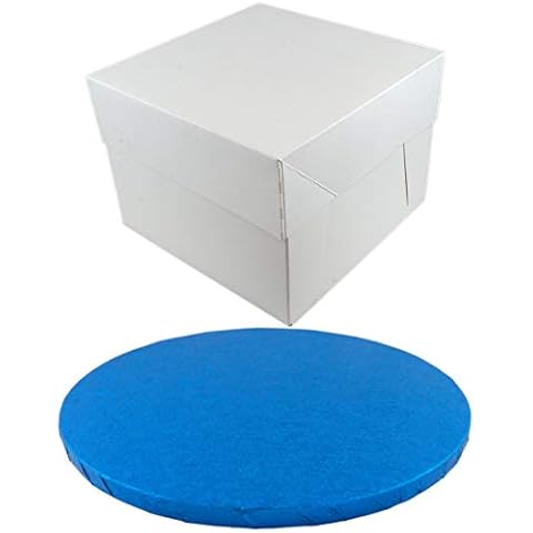 Round Coloured Drum Cake Board and White Transporting Box (12 Inch, Dark Blue) Cover