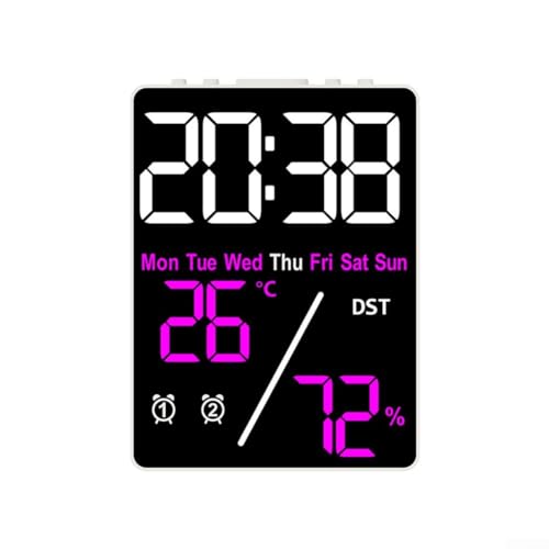 Reloj electrónico inteligente con día de la semana, fecha, temperatura, lecturas de humedad y ajustes de brillo personalizables (/ rojo + blanco)