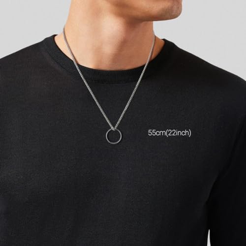 GAVU Men’s Tungsten Ring Necklace, Ring Circle Sivler Pendant Necklace for Men3