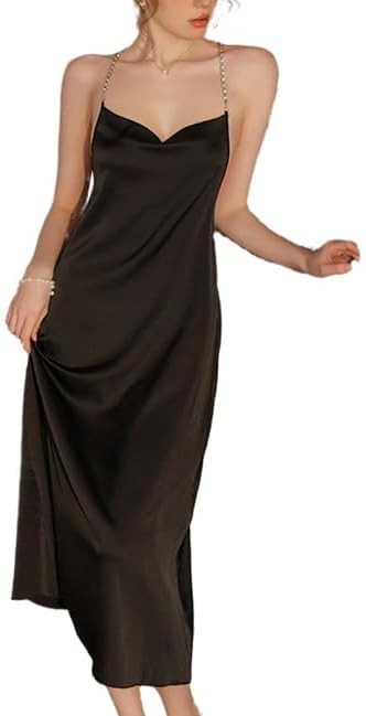 Women's Suspender Sleepwear Satin Sexy Backless Halter Long Lingerie Nightdress