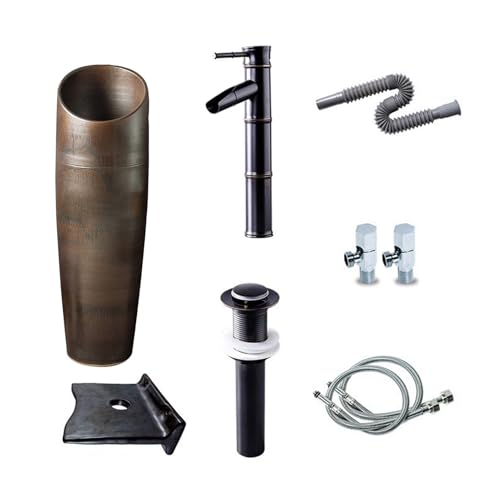 Lavabo De Pedestal De 96 Cm De Altura, Resistente A Rayones, De Cerámica Gruesa Y Sobre Encimera, Con Válvulas De Agua Fría Y Caliente, Para Dormitorio Y Balcón.(Set 2)