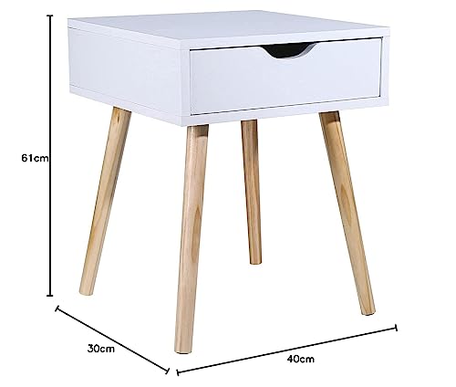 Image of Storage Nightstand Mid-Century Modern Bedside Table with Solid Wood Legs Minimalist and Practical End Side Table- 1 Drawer -White