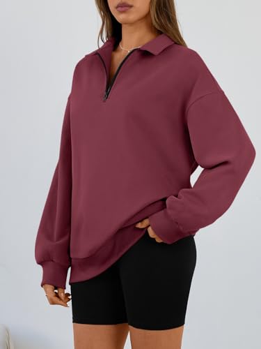 Image of Trendy Queen Women's Oversized Sweatshirts Half Quarter Zip Fleece Sweaters | Soft Cozy Zip Pullover, Comfort Warm Sweaters for Fall Winter, Fashion Mock Neck Outfits