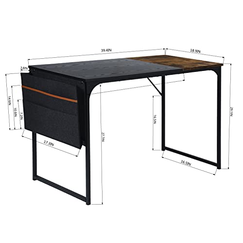 Homy Casa Inc 40 Inch Study Storage Bag Space Saving For Home Office, Modern Simple Style Pc Metal Frame Computer Desk, Writing Table, Black, Brown #TOP2