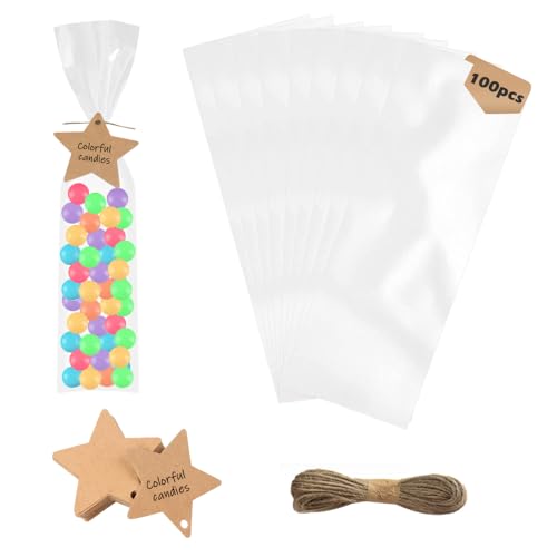 Sozakka 100Pcs Bolsas Transparentes para Regalos 7x32cm Bolsas Celofan Largas Bolsitas de Plastico...