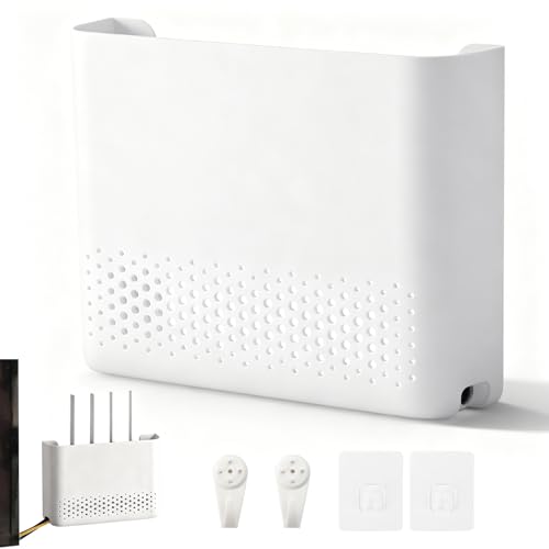 SXTDKMJ Router Schrank Router Verstecken WLAN Box 30 x 22 x 6.5cm Wandhalterung WiFi-Rack mit Klebeschnalle und Spurloser Nagel Weiß