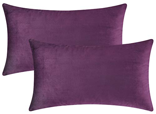 Image of Mixhug Set of 2 Cozy Velvet Rectangle Decorative Throw Pillow Covers for Couch and Bed, Purple, 12 x 20 Inches