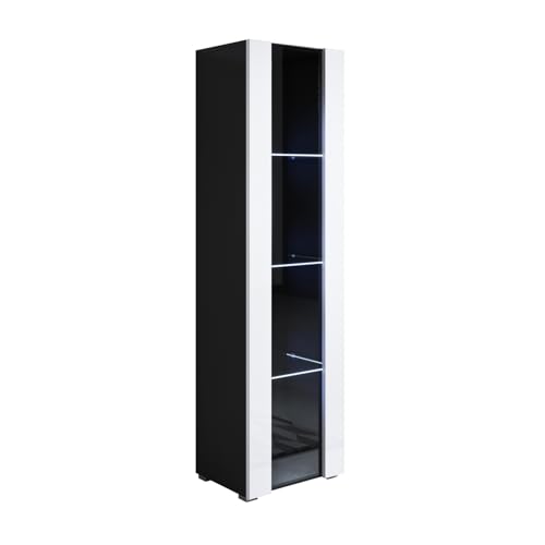 MB Muebles Bonitos, Vitrine avec Pieds 2 cm Luke V5 pour Salon ou Salle à Manger Moderne avec Lumière LED, Meuble Modulaire en Mélamine Brillante, Couleur Noir et...