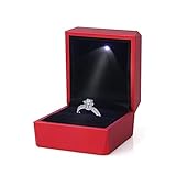 LamQee Engagement Ring Box with LED Light Velvet Earrings Studs Ring Case Jewelry Display Storage Box for Proposal Engagement Birthday Wedding Anniversary Valentine's Day - Red