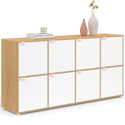 IDMarket - Buffet casier 139 cm Cassie 8 Portes Blanc et Bois