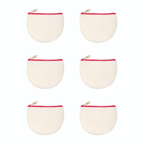 VantageKart Beige Plain Canvas Half Moon Coin Pouch with Zipper, Set of 6