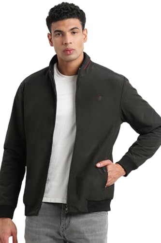Image of SHOWOFFFF Men Solid Bomber Jacket | Mock Collar Full Sleeves Nylon Jacket for Mens | Slim Fit Regular Length Jacket for Men's