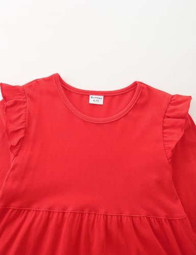 Bumeex Girl's Dresses Cotton Ruffle Sleeve Tiered Swing A-Line Cute Midi Casual Sundress3