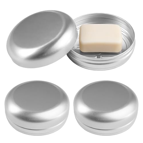 3 Pièces Boite a Savon Voyage, Boîte à Savon en Aluminium avec Couvercle, Imperméable Boites Savosn Solide en Métal avec Trous de Drainage, Idéal pour la...