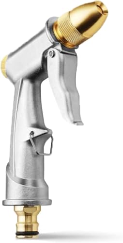 NIYATA Pistola per Irrigazione Giardino ad Alta Pressione in Metallo con Ugello Rotante Regolabile in Ottone per Lavaggio Auto Pulizia Prato e Giardino con Impugnatura Ergonomica