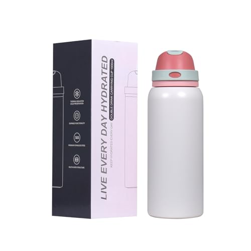 Image of FreeSip Gym Water Bottle with Straw & Chug Lid - Leak Proof Push Button Opening, BPA Free, Large Capacity Sports Bottle with Carry Handle (Off-White 33 OZ, 1000 ml)
