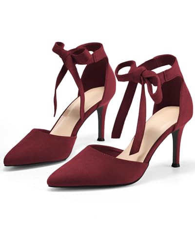 Image of Womens High Heel Pointed Toe Pumps Ankle Tie Classic Office Special Dress Party Shoes