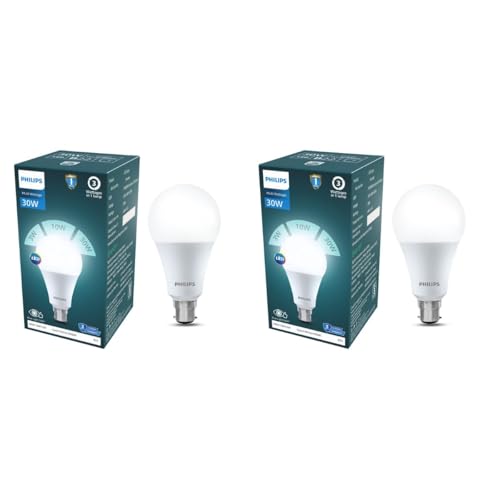 Image of Philips 30W Dimmable LED Bulb | Cool White 6500K | B22 Base | Adjustable Brightness LED Light | Energy Efficient & Versatile Lighting | Pack of 2