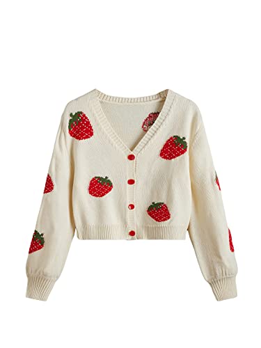 MakeMeChic Girl's Cardigan Sweaters Cute V Neck Button Down Teens Kids Cropped Sweater