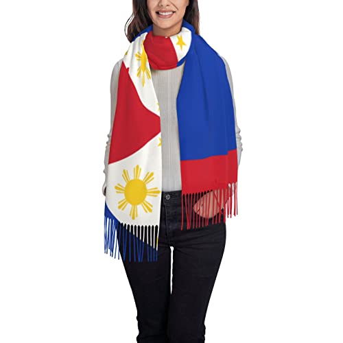 Women'S Flag Of The Philippines Printed Tassel Open Front Poncho Cape Wrap Shawl