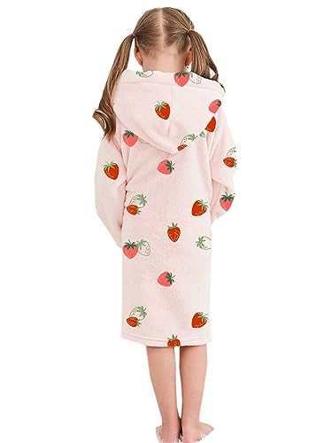 Image of Umeyda Girls Fleece Hooded Robes, Warm Printed Bath Robe for Kids Soft Fuzzy Bathrobe for Gifts