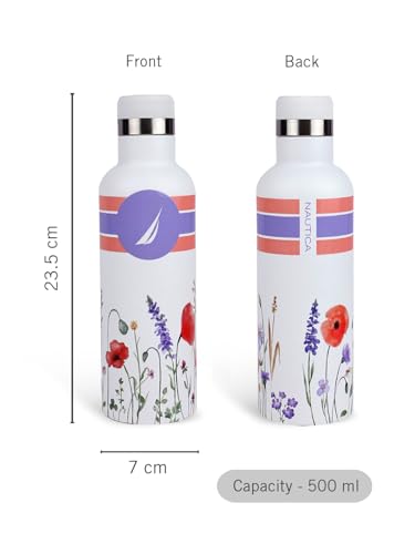 Image of NAUTICA Premium Leak-Proof Insulated Water Bottle - 1pc (Yacht)| 500ml | Stainless Steel Flask with 24 Hours Temperature Retention | Ideal for Travel, Gym, Office Use Oreo Printed-White /Purple