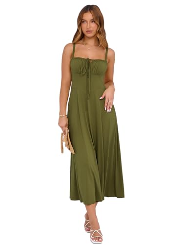 Image of YIOYOLA Corset Dress for Women Casual Tea Party Summer Wedding Guest Flowy Midi Sundress
