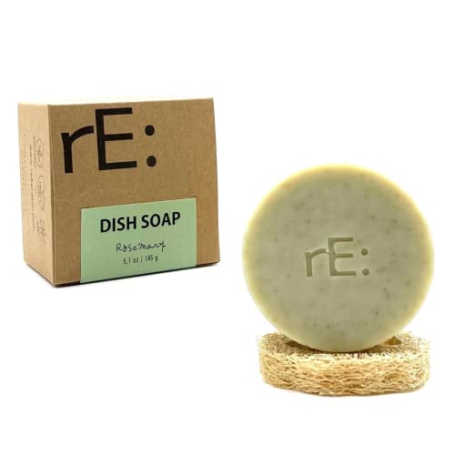 Image of rE: REKURATOR Dishwashing Soap with Loofah Holder - Eco-Friendly, Gentle, Plant-Based Dish Bar , No Artificial Dyes or Fragrance (Rosemary Scented) , 5.1 oz