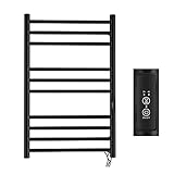 Heated Towel Warmer for Bathroom – 10-Bar Horizontal Towel Rack with Timer, Wall-Mounted, Round Design, Matte Black Finish