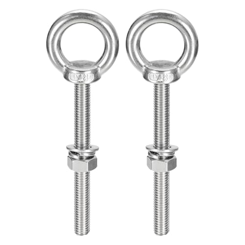 Image of uxcell Lifting Eye Bolt, 2 Sets M8 x 70mm Eye Bolt with Nut Washer 304 Stainless Steel Shoulder Lifting Ring Eye Bolt for Hanging Item