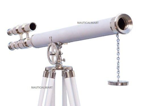 Telescopio NauticalMart de trípode de pie cromado y cuero miniatura 4