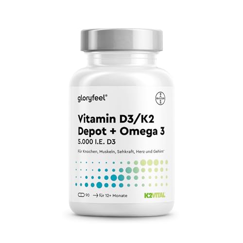 Vitamin D3 K2 & Omega 3-5000 IE - Markenrohstoff K2VITAL + 1000mg Fischöl Triglyceride Form (DHA + EPA) - 99 7+% All-Trans Vitamin K2 MK7 - Hochdosiert laborgeprüft in Deutschland entwickelt