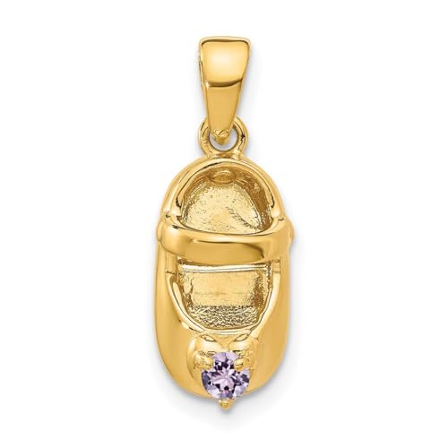 Collar con colgante de oro amarillo pulido de 14 quilates, grabado 3D de junio, cuarzo ahumado, para zapatos de bebé, mide 19 x 7 mm de ancho, joyería para mujer, Oro amarillo, Cuarzo