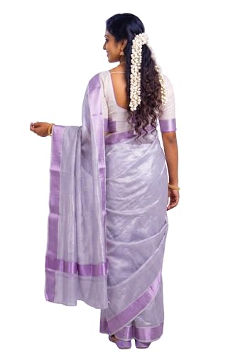 Image of Kerala Traditional Tissue Saree for Women with Running Blouse | South Indian Ethnic Saree for Weddings Onam Vishu Temple Wear & Festivals