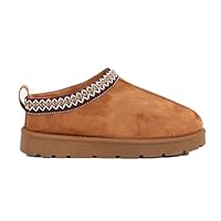 GIRLS FAUX FUR SLIPPER KIDS SLIP ON WARM WINTER COSY SNUG AZTEC MULES SHOES CLOGS CAMEL BROWN UK 2