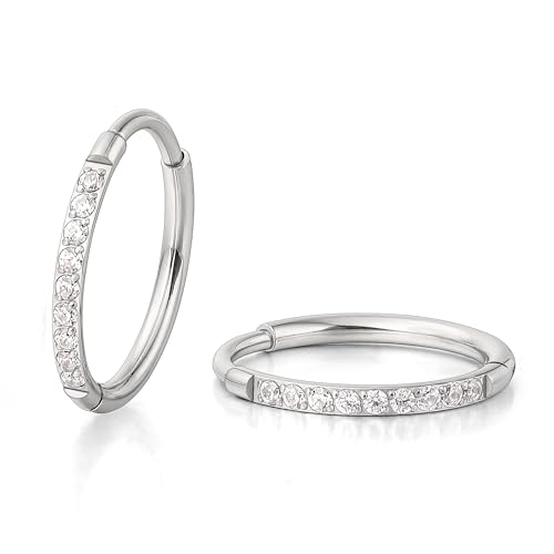 limerencia Small Hoop Earrings for Women, Hypoallergenic Titanium Huggie Hoop Earrings Set G23 Piercings Cartilage Earrings Set for Women Sensitive Ears (White CZ Silver, 10mm)