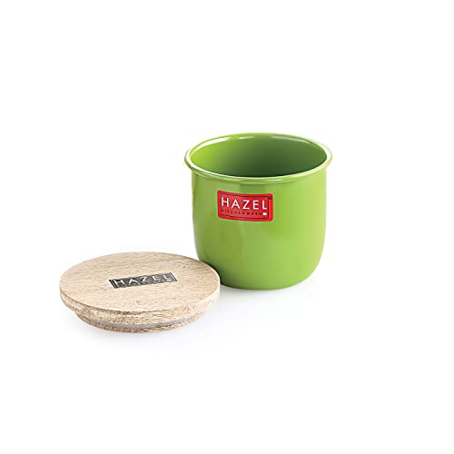 Image of HAZEL Airtight Container for Kitchen | Tea Coffee Sugar Containers |Food Grade Storage Box For Kitchen with Wooden Lid, Set of 4, 700 ML, Green