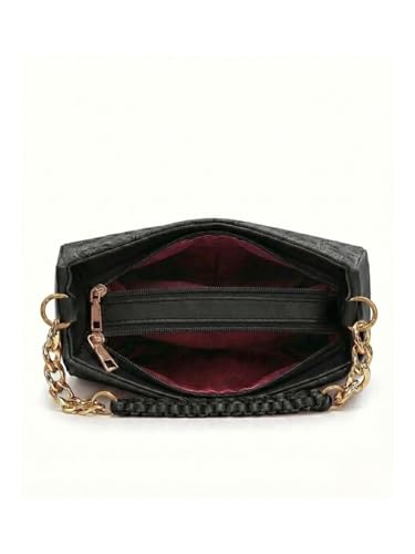 Image of LIKE STYLE Women's PU Sling Bag with Gold Glitter Floral Print | Dual Compartment Crossbody & Shoulder Bag with Braided Handle | Stylish Zip Closure Handbag for Office & Daily Use | Durable Material