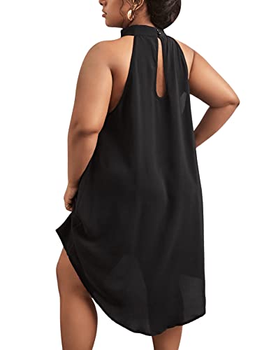 Soly Hux Women's Plus Size Halter Sleeveless Keyhole Back Casual Short Dress Black 2Xl #TOP1